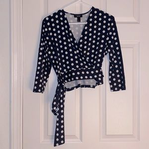 Navy blue and white spotted top